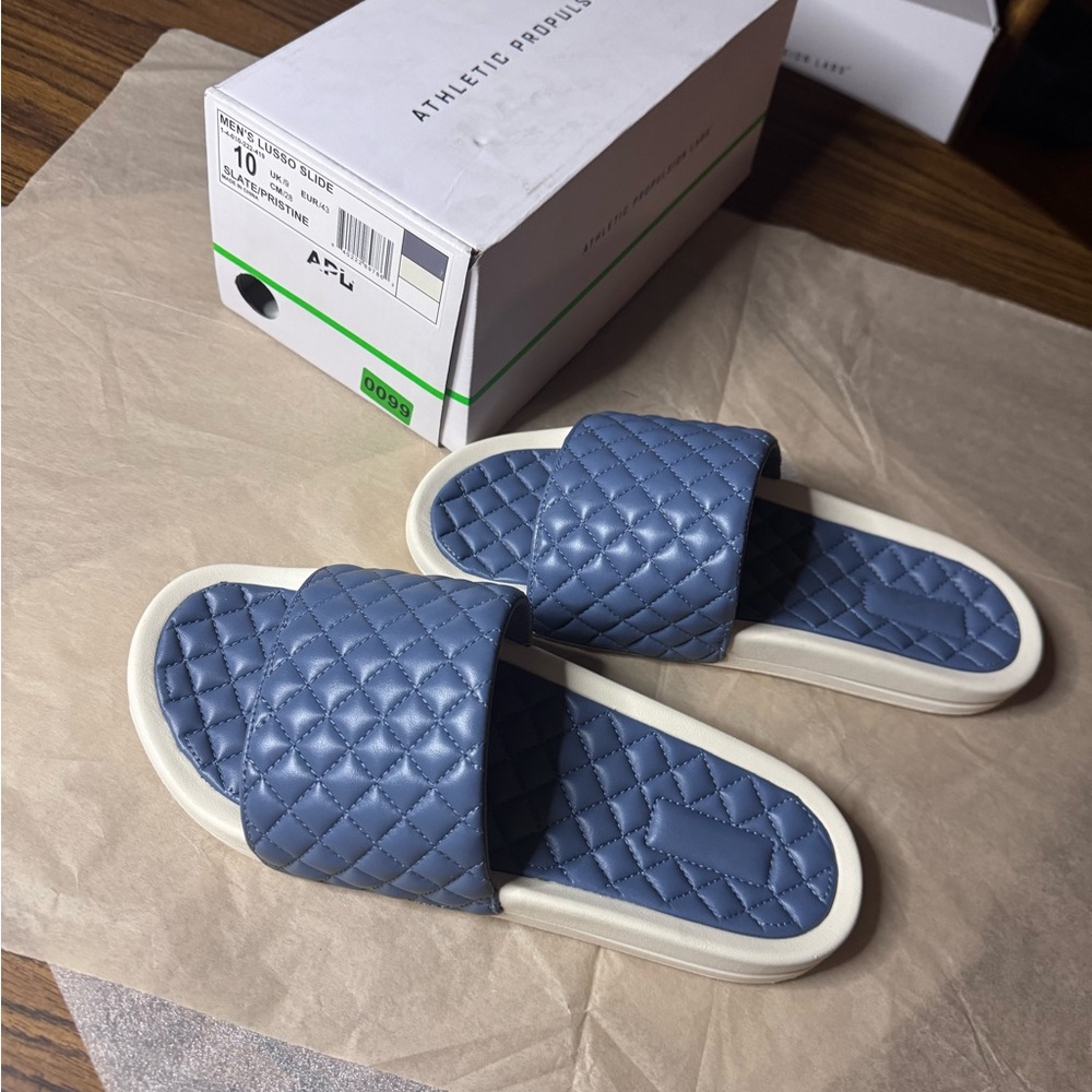 APL Quilted Slide Sandals in Blue with White Sole